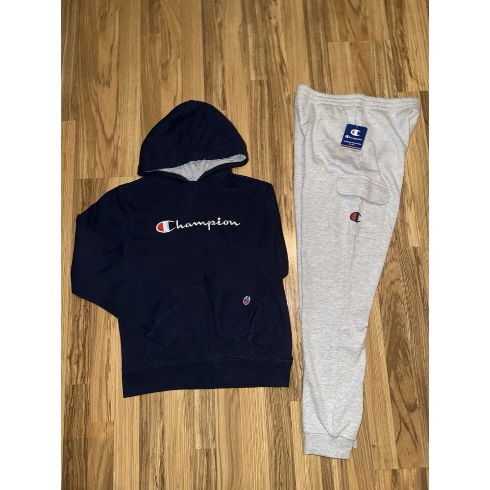 Champion Boys Sz XL Outfit Navy Hoodie Sweatshirt EUC‎ Gray Sweatpants New